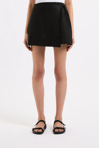SIBYL LINEN WRAP SKIRT | BLACK