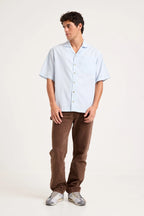 Rollas Business Stripe Bowler Shirt Light Blue