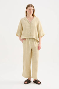 LOUNGE STRIPE LINEN SHIRT | MOSS STRIPE