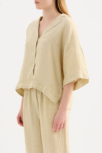 LOUNGE STRIPE LINEN SHIRT | MOSS STRIPE