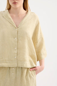 LOUNGE STRIPE LINEN SHIRT | MOSS STRIPE