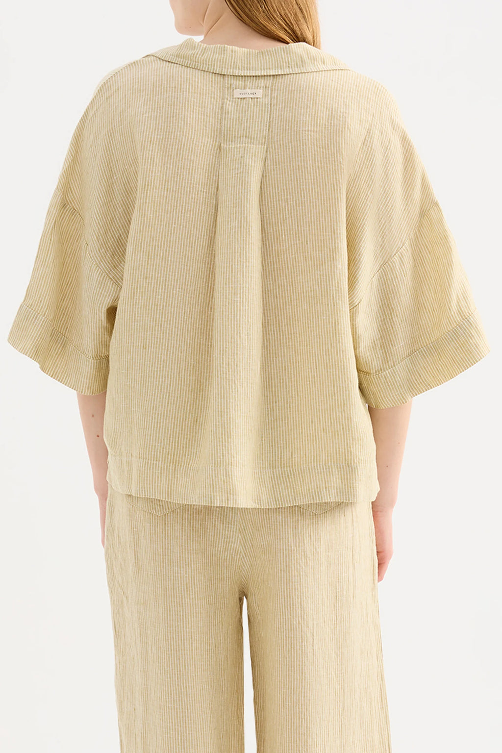 LOUNGE STRIPE LINEN SHIRT | MOSS STRIPE