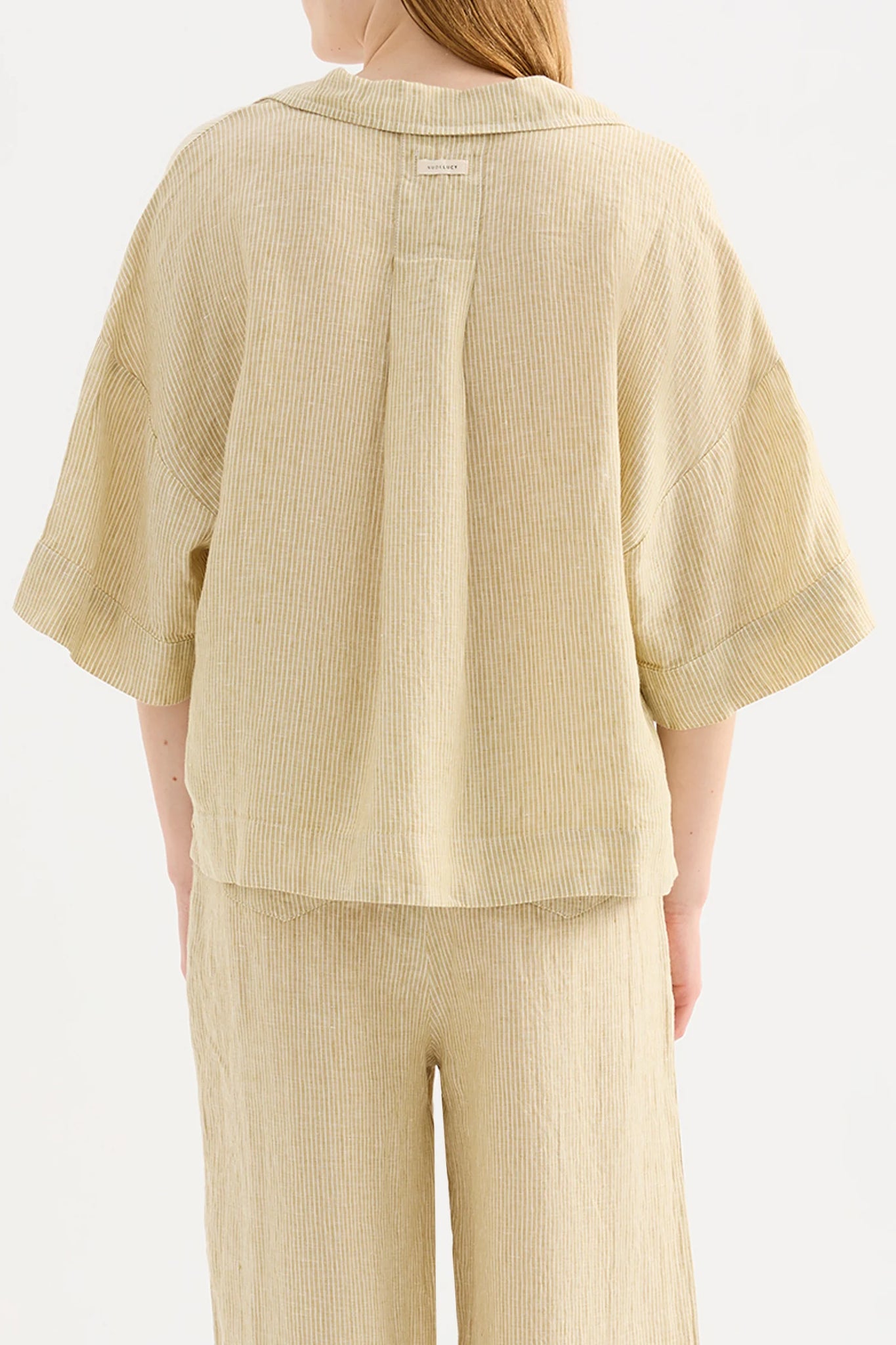 LOUNGE STRIPE LINEN SHIRT | MOSS STRIPE