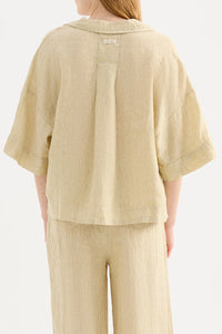 LOUNGE STRIPE LINEN SHIRT | MOSS STRIPE