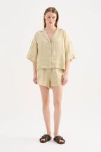 LOUNGE STRIPE LINEN SHORT | MOSS STRIPE