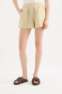 LOUNGE STRIPE LINEN SHORT | MOSS STRIPE