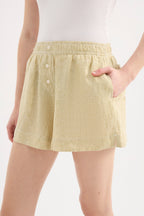 LOUNGE STRIPE LINEN SHORT | MOSS STRIPE