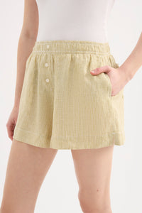 LOUNGE STRIPE LINEN SHORT | MOSS STRIPE