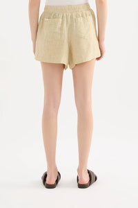 LOUNGE STRIPE LINEN SHORT | MOSS STRIPE