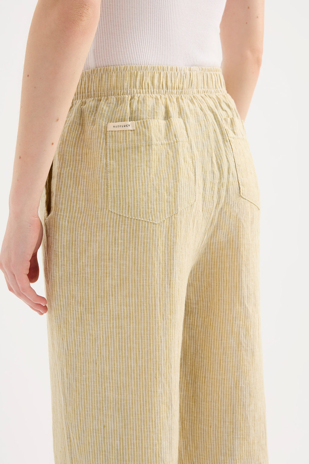 LOUNGE STRIPE LINEN PANT | MOSS STRIPE
