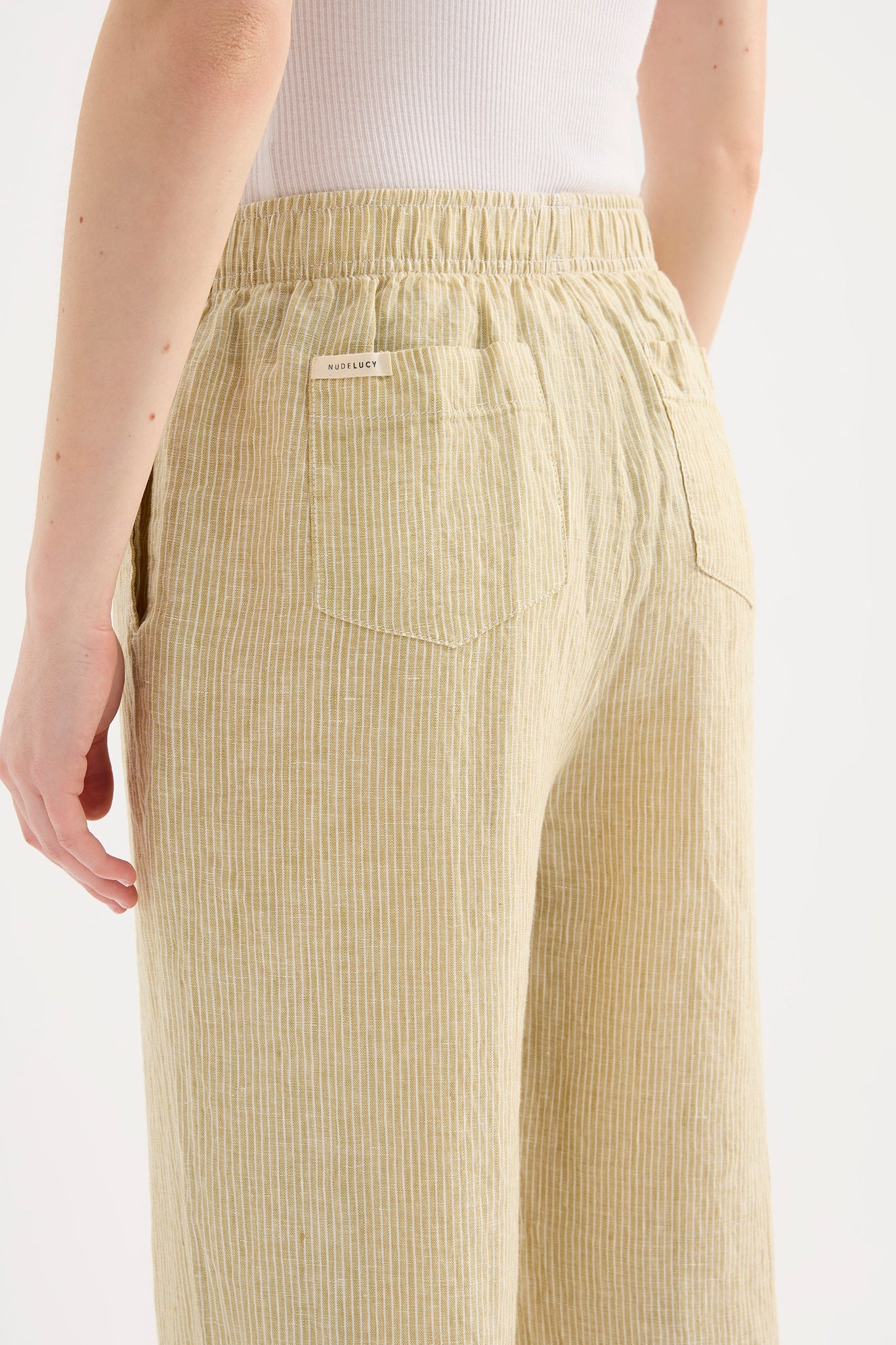 LOUNGE STRIPE LINEN PANT | MOSS STRIPE