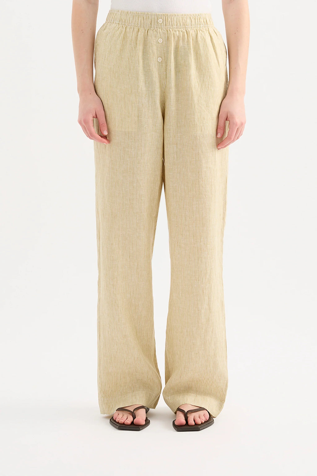 LOUNGE STRIPE LINEN PANT | MOSS STRIPE
