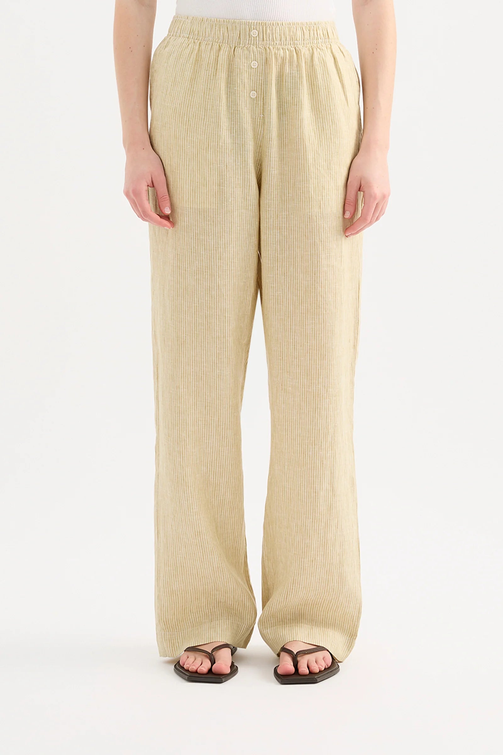 LOUNGE STRIPE LINEN PANT | MOSS STRIPE