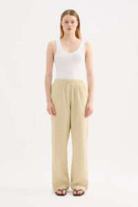 LOUNGE STRIPE LINEN PANT | MOSS STRIPE