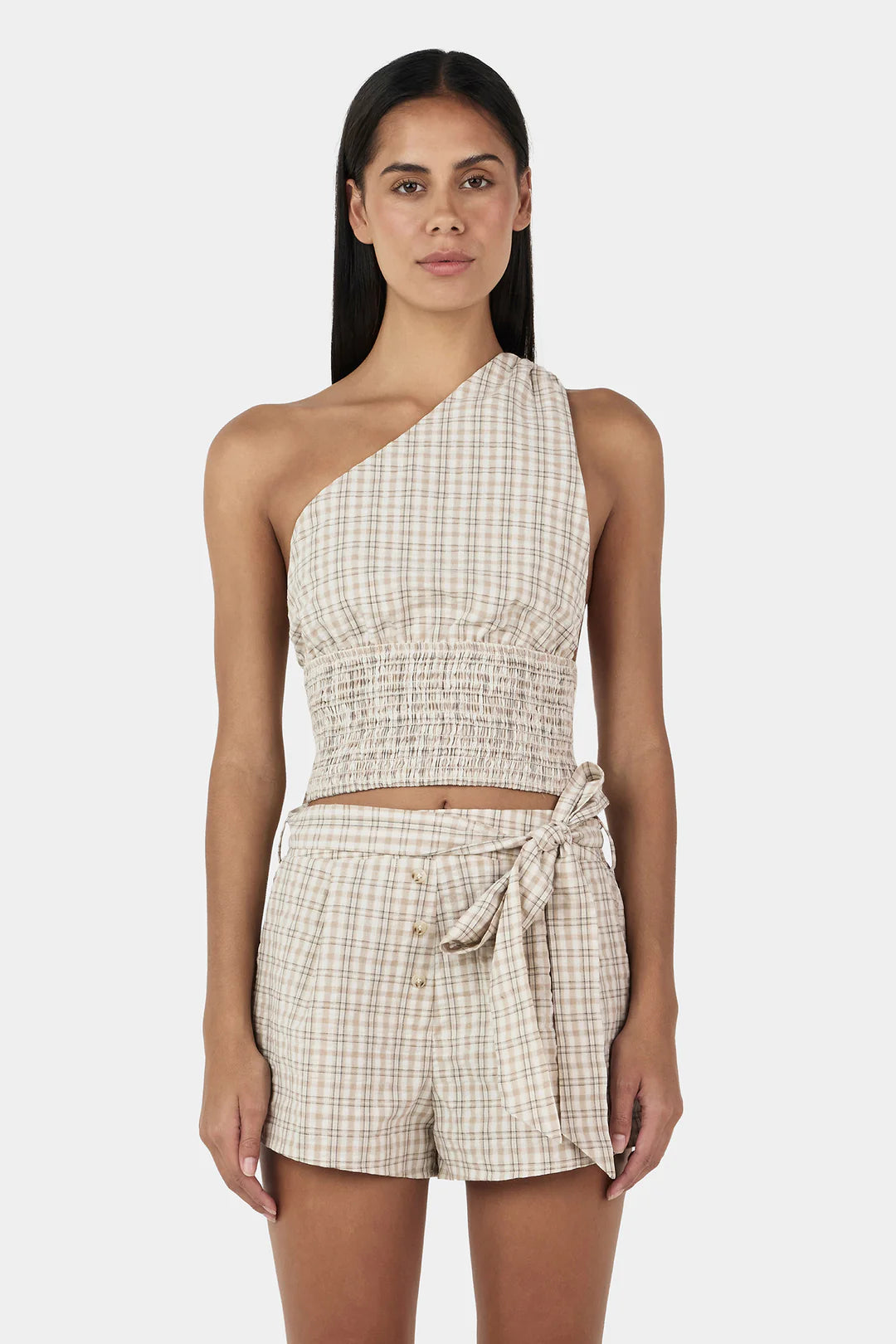 SAMMY ASYM TOP | BEIGE TARTAN