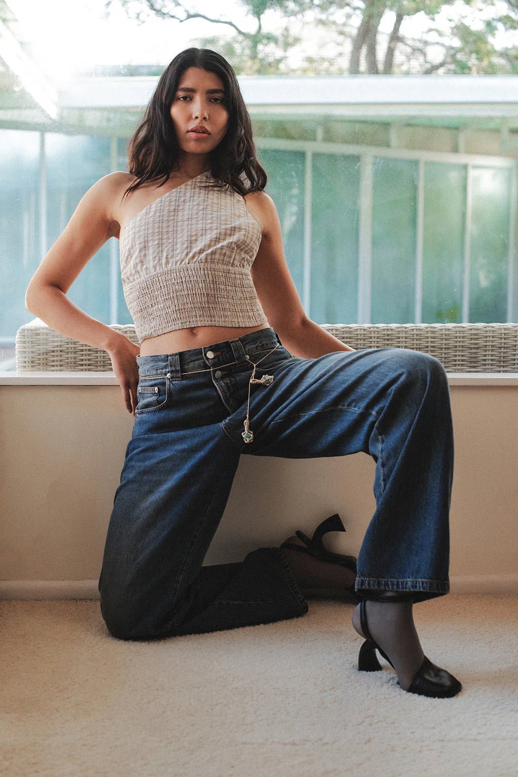 SAMMY ASYM TOP | BEIGE TARTAN