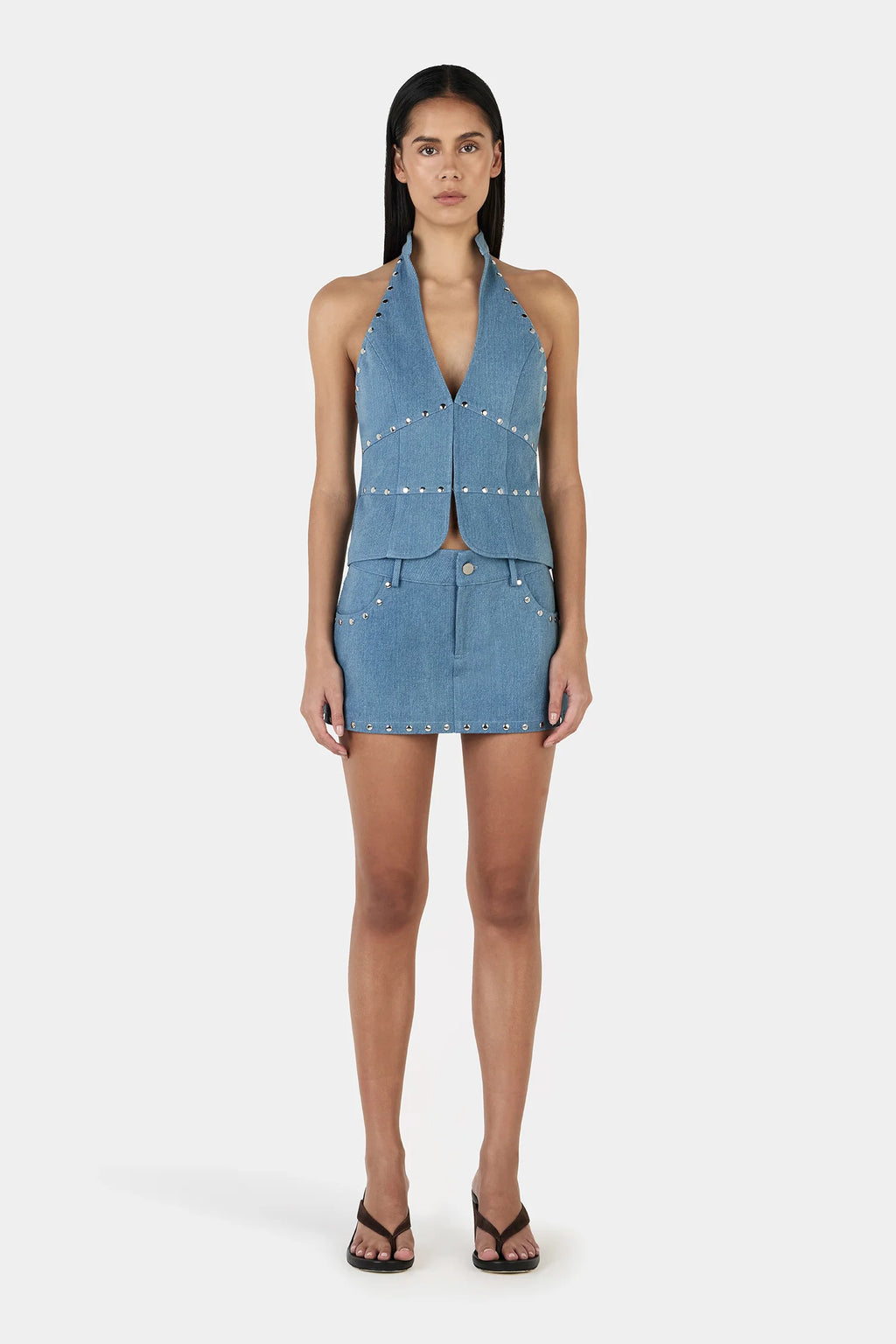 NIKITA STUDDED MICRO SKORT | DENIM BLUE