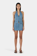 NIKITA STUDDED MICRO SKORT | DENIM BLUE