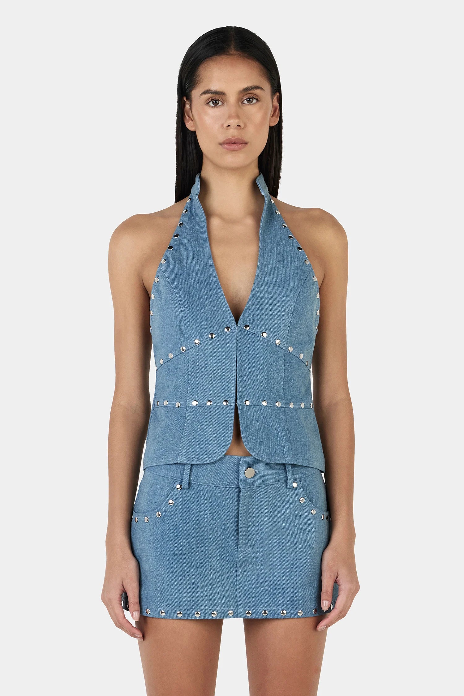 SELMA STUDDED TOP | DENIM BLUE