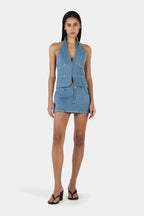 SELMA STUDDED TOP | DENIM BLUE