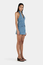 SELMA STUDDED TOP | DENIM BLUE
