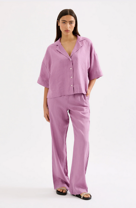 LOUNGE LINEN CROP PANT | GRAPE