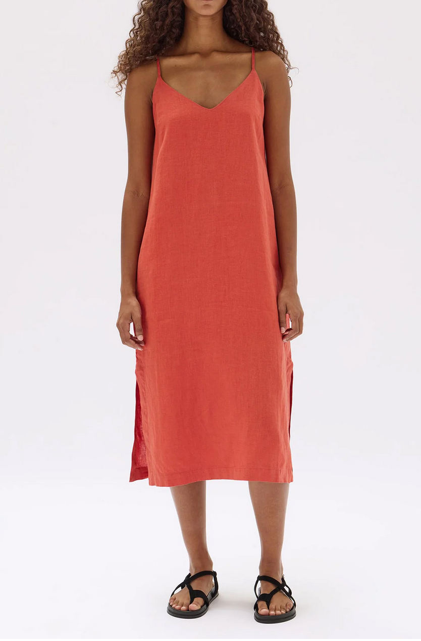 VALLORY LINEN SLIP DRESS | PAPAYA