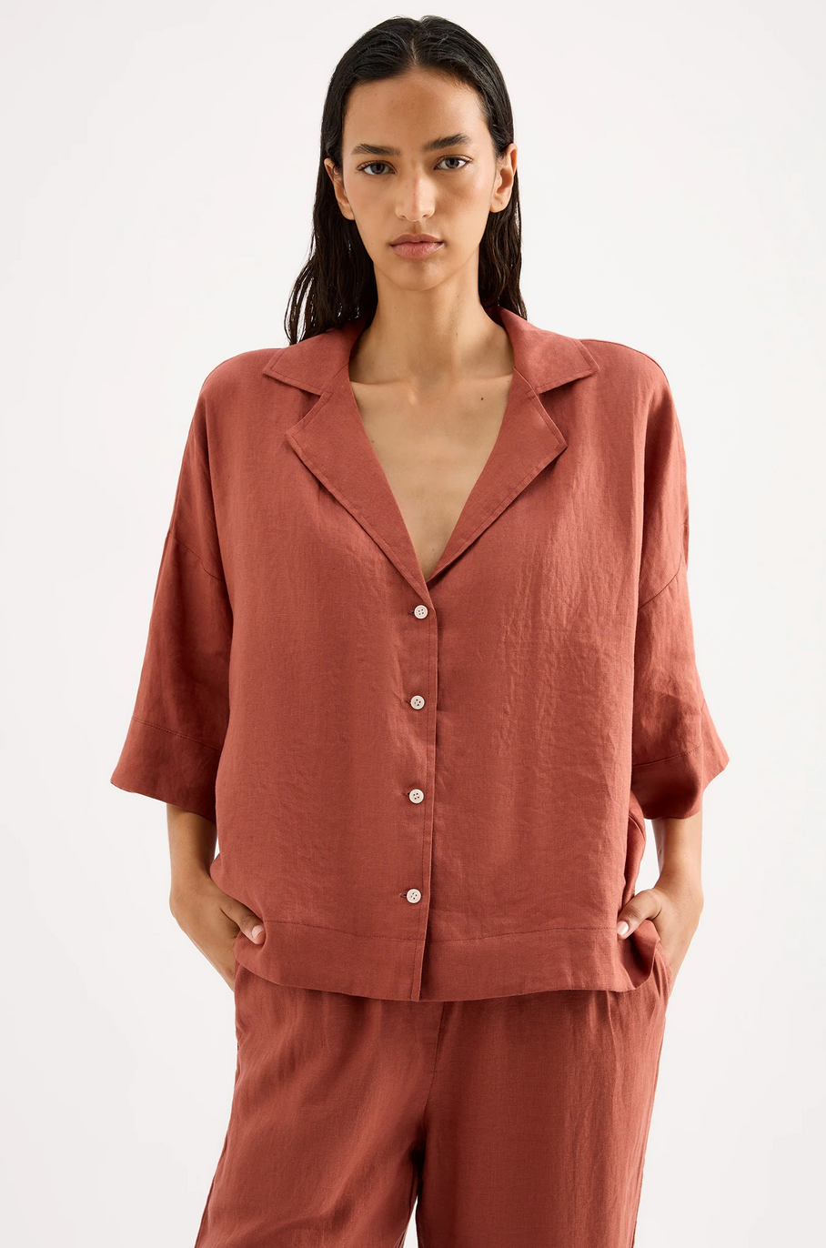 LOUNGE LINEN SHIRT | RUST