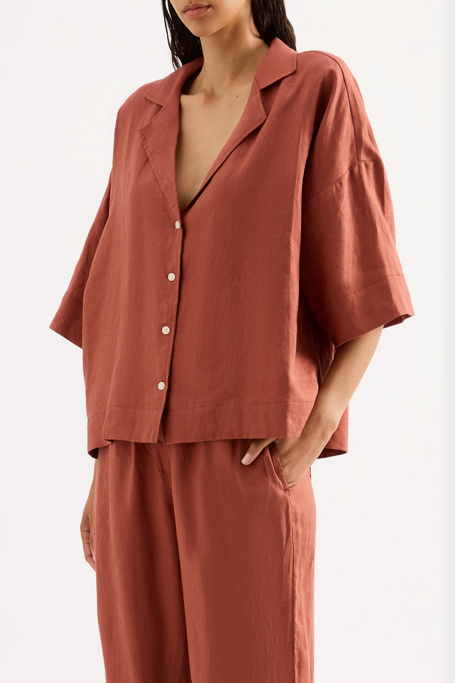 LOUNGE LINEN SHIRT | RUST