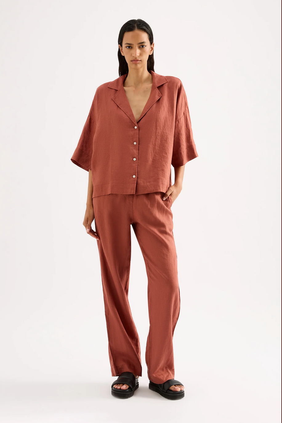 LOUNGE LINEN SHIRT | RUST