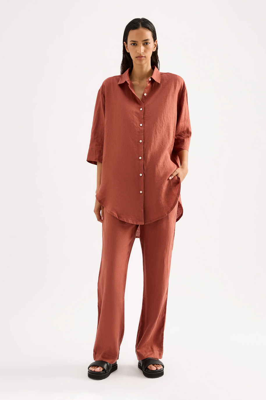 LOUNGE LINEN PANTS | RUST