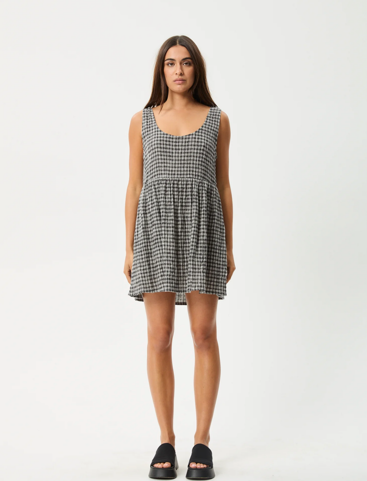 ASTA JESSE SEERSUCKER MINI DRESS | STEEL CHECK