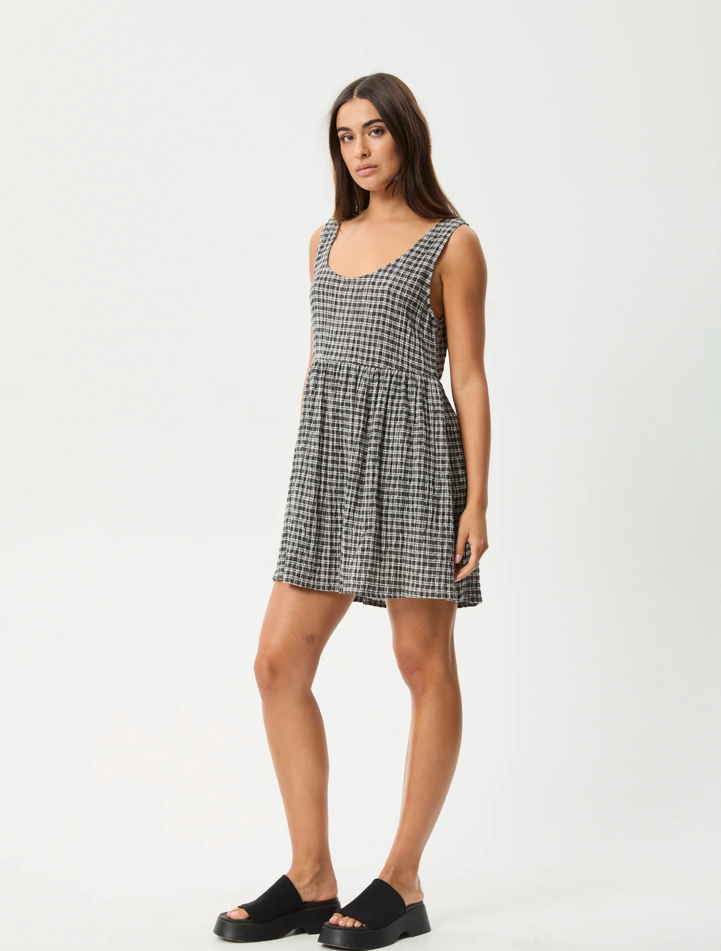 ASTA JESSE SEERSUCKER MINI DRESS | STEEL CHECK