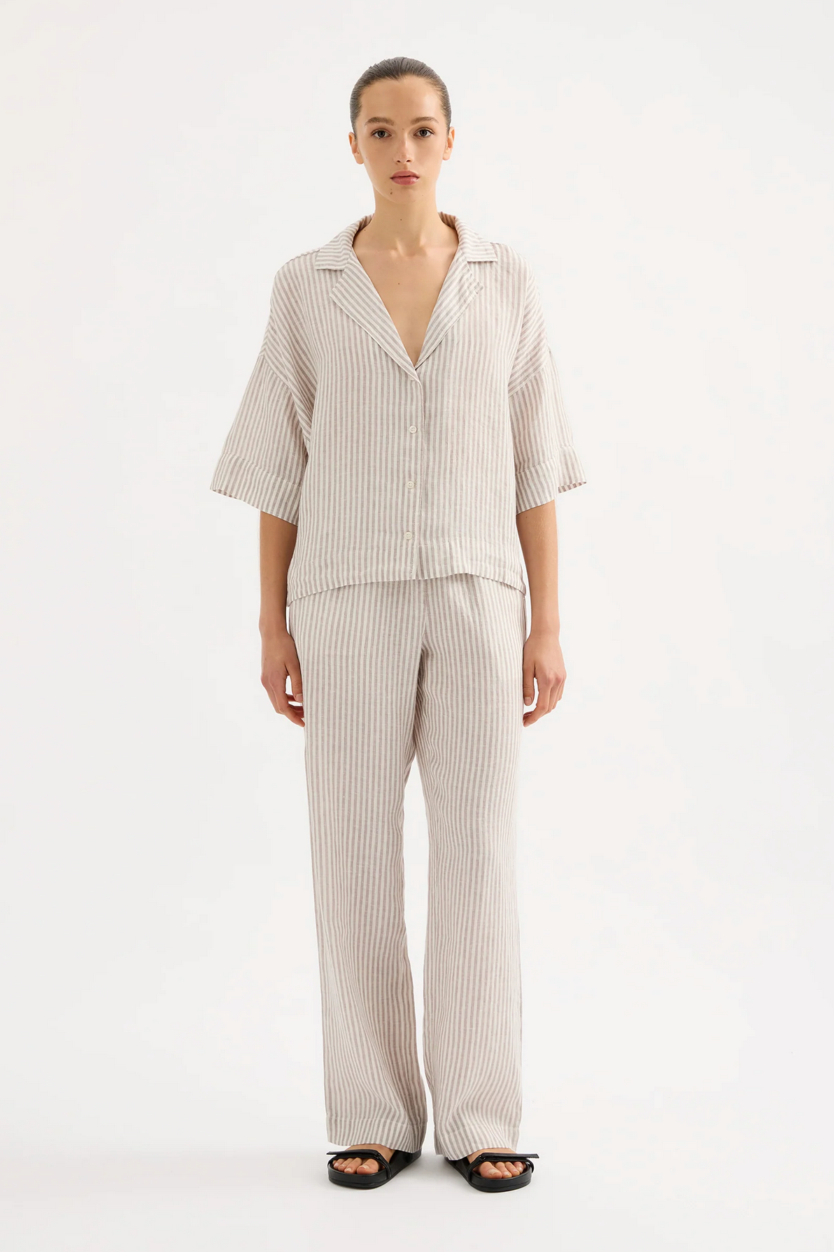 LOUNGE STRIPE LINEN PANT | SILVER STRIPE