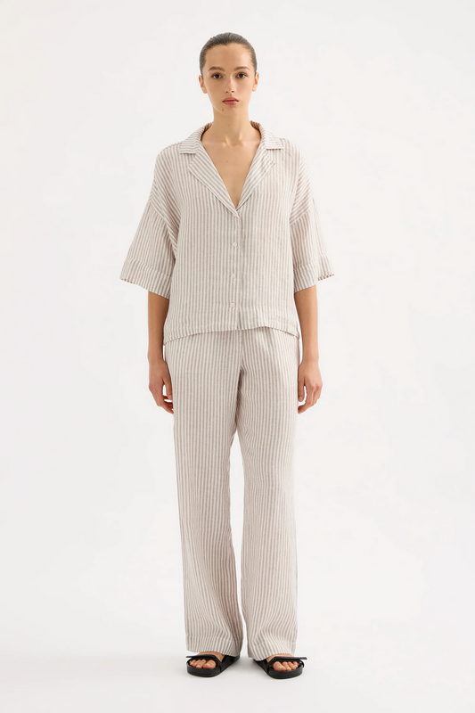 LOUNGE STRIPE LINEN PANT | SILVER STRIPE