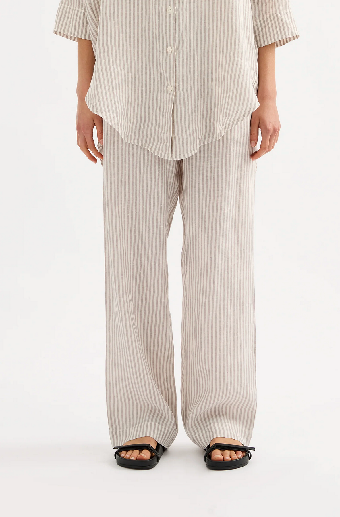 LOUNGE STRIPE LINEN PANT | SILVER STRIPE