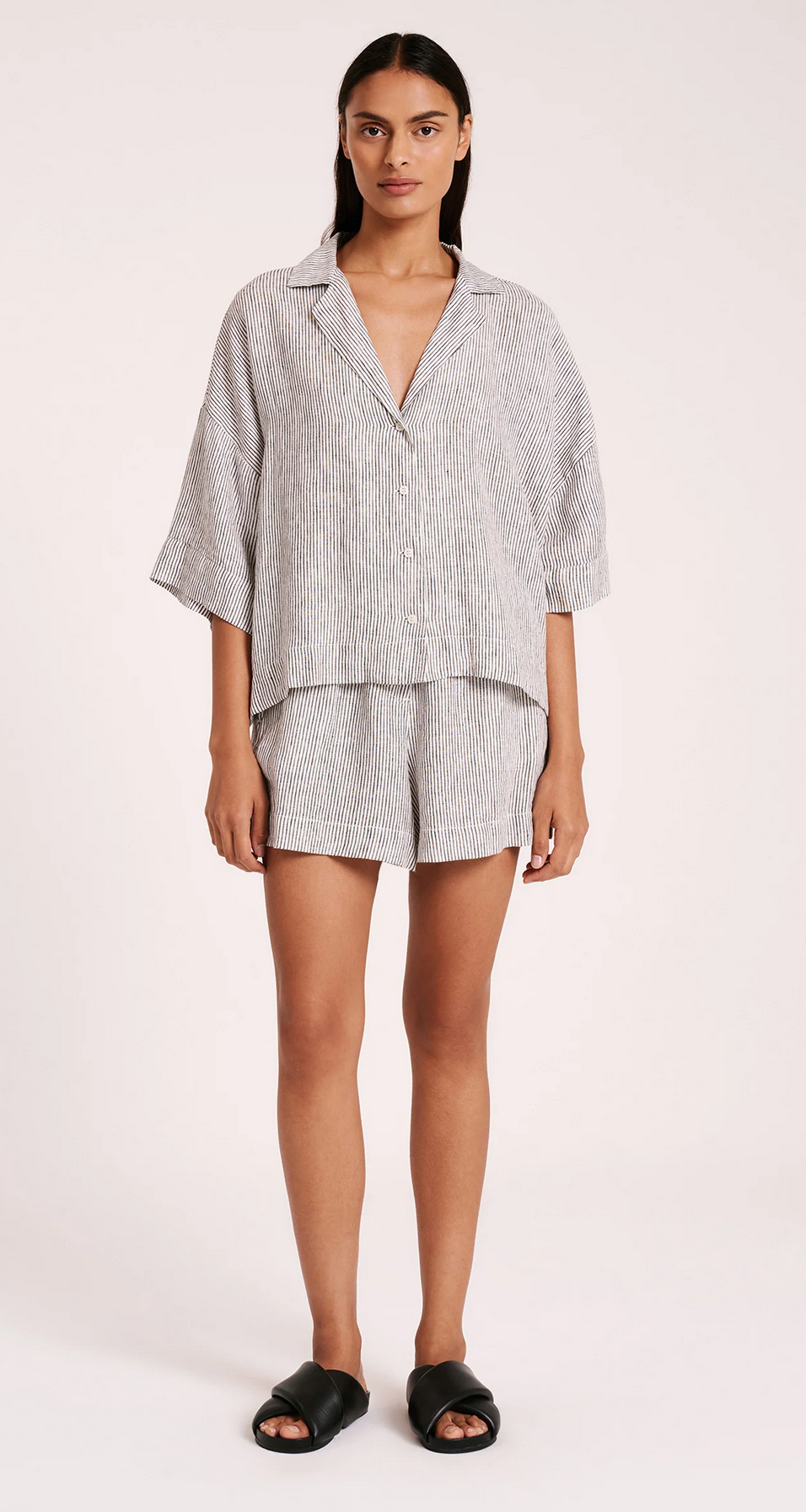 LOUNGE STRIPE LINEN SHIRT | SILVER STRIPE