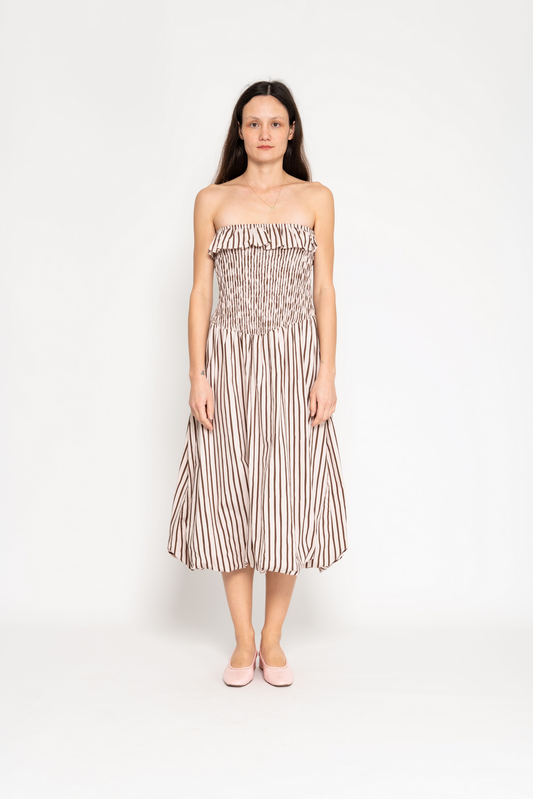 STRAPLESS BUBBLE DRESS | SANDY STRIPE