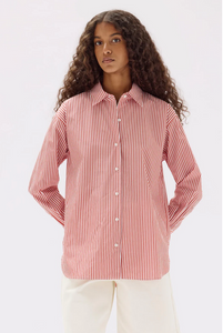 SIGNATURE POPLIN SHIRT | PAPAYA/WHITE STRIPE