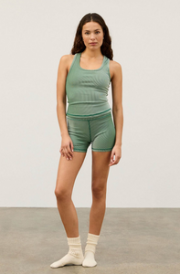 STRIPE RIB 4 INCH BIKE SHORTS | TALLOW GREEN