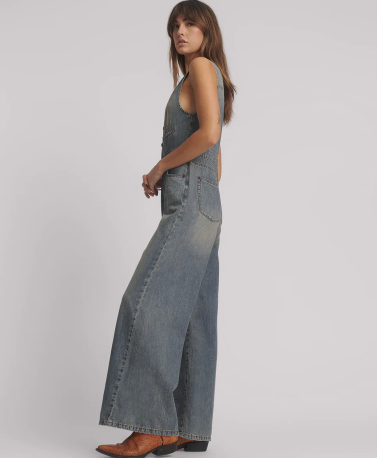 WIDE LEG FITTED DENIM JUMPSUIT | DIRTY BLUE LOVE