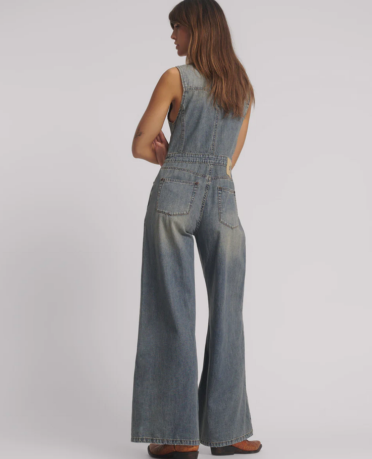 WIDE LEG FITTED DENIM JUMPSUIT | DIRTY BLUE LOVE