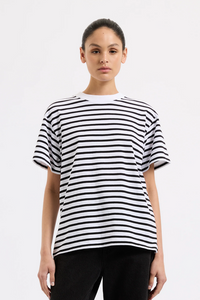 ORGANIC STRIPE BOYFRIEND TEE | BLACK STRIPE