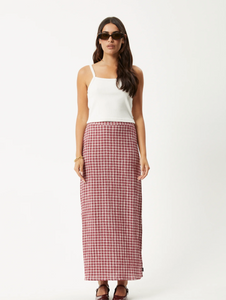 BASE SEERSUCKER MAXI SKIRT | BURGUNDY CHECK