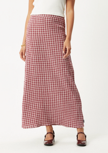 BASE SEERSUCKER MAXI SKIRT | BURGUNDY CHECK