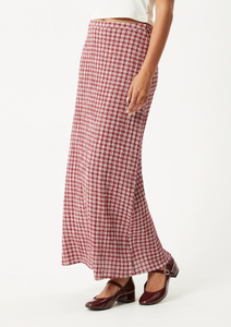 BASE SEERSUCKER MAXI SKIRT | BURGUNDY CHECK