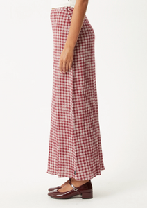 BASE SEERSUCKER MAXI SKIRT | BURGUNDY CHECK
