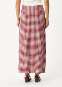 BASE SEERSUCKER MAXI SKIRT | BURGUNDY CHECK