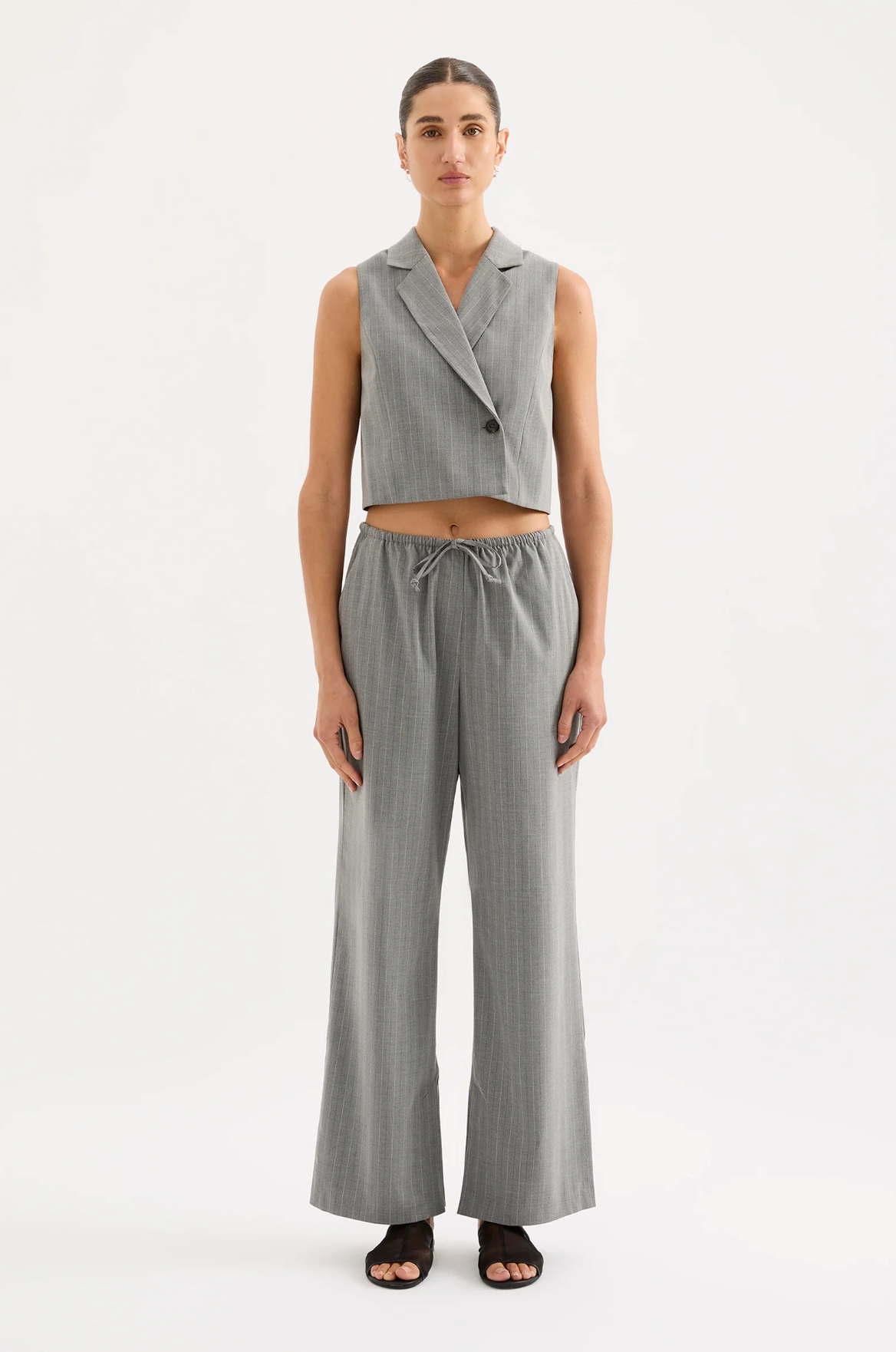 CILIA DRAWSTRING PANT | STEEL STRIPE