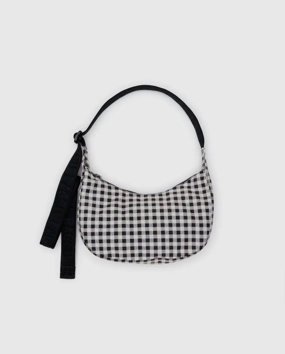 SMALL NYLON CRESCENT BAG | BLACK & WHITE GINGHAM